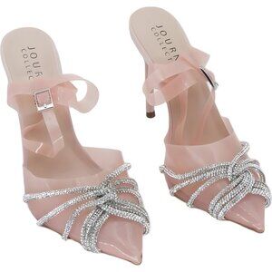 Journee Collection Nude Pointed Rhinestone Knot Heels Women's US 8M